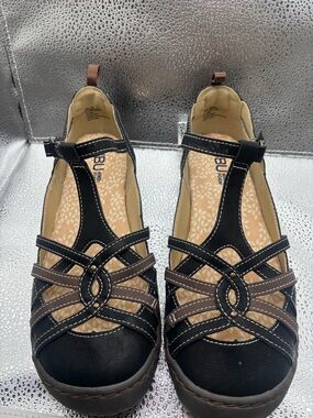 JBU by Jambu Dove Mary Jane Flat Size 8 Black Brown Memory Foam Shoes Sandals